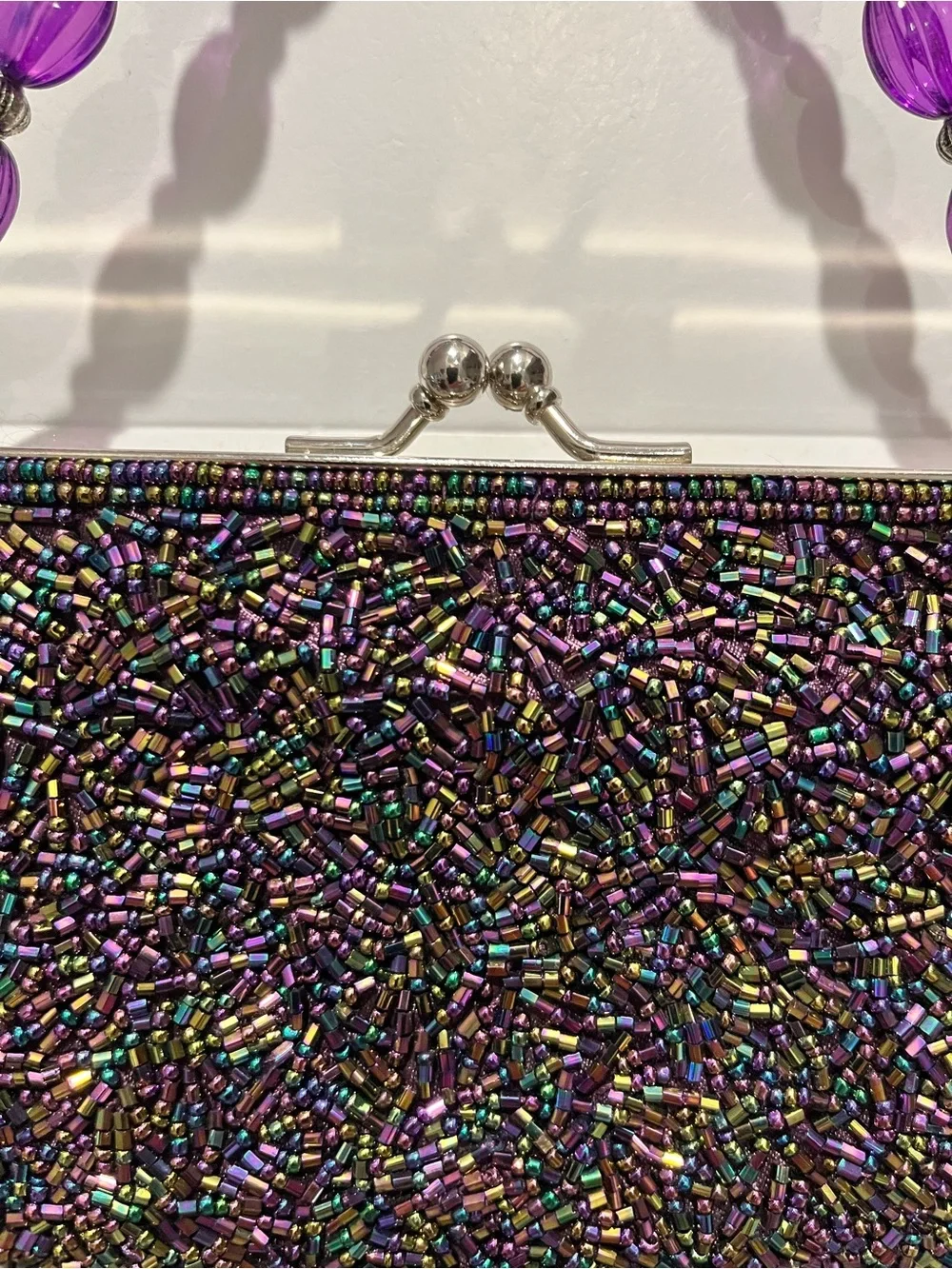Vintage Carlo Fellini Beaded Evening Clutch Handbag in Plum